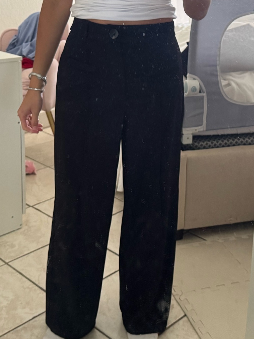 High-Rise Wide-Leg Black Trousers for Women